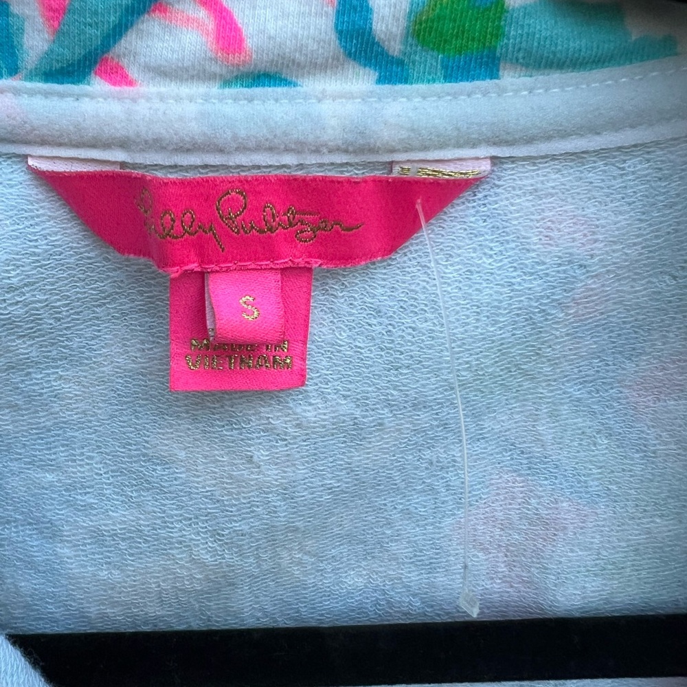 Lilly Pulitzer Coral Reef Print Quarter-Zip Pullover in Blue, Pink, Green - Picture 4 of 7